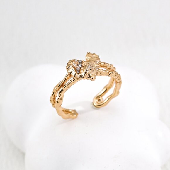 ๐ Vintage Gold S925 Abstract Cuff Ring - Picture 2 of 4